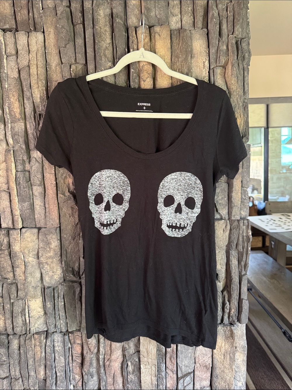 Express Black Short Sleeve Tee with Silver Skull Pair